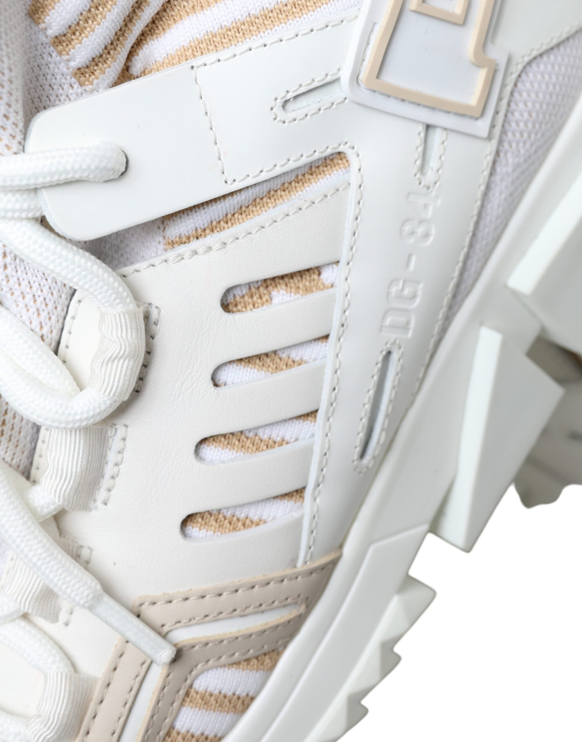 White and beige Sorrento sneakers by Dolce & Gabbana featuring a sleek sock-style design and stylish sneakers shoes.
