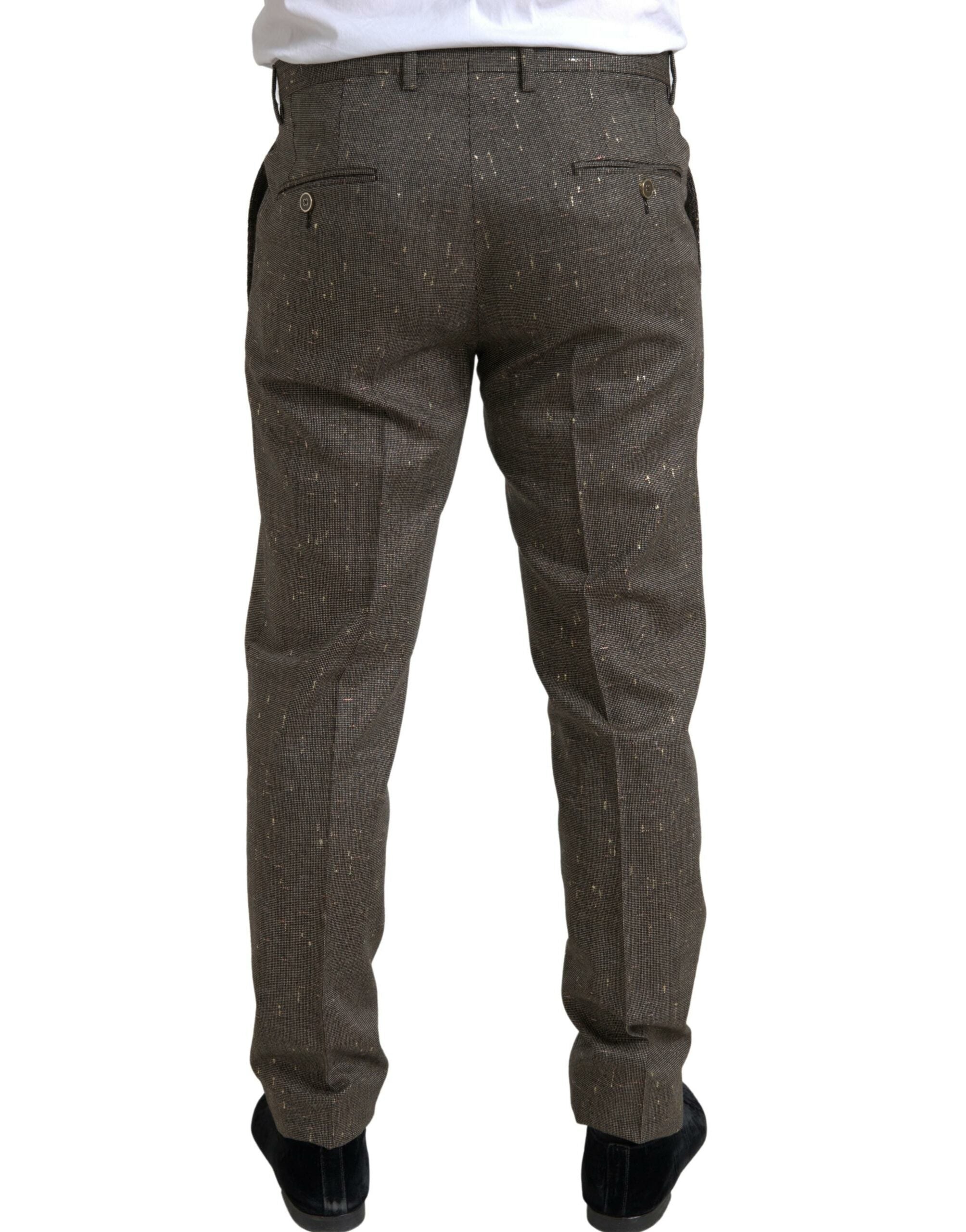 Brown wool dress skinny men's trousers by Dolce & Gabbana, tailored fit with sleek style and classic design.