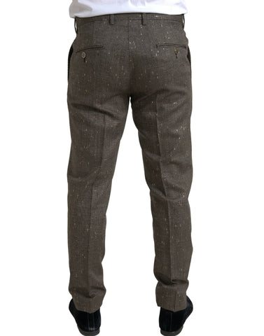 Brown wool dress skinny men's trousers by Dolce & Gabbana, tailored fit with sleek style and classic design.