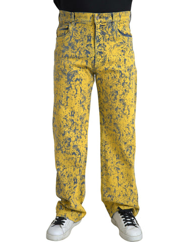 Yellow cotton tie-dye straight denim jeans by Dolce & Gabbana, showing the colorful, casual fit and stylish design.