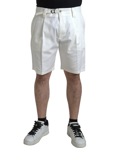 White cotton stretch men's Bermuda denim shorts by Dolce & Gabbana, featuring a casual fit and classic denim style.