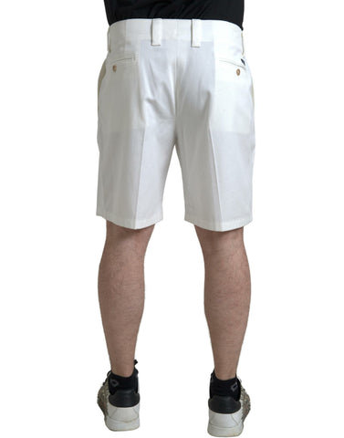 White cotton stretch denim Bermuda shorts for men by Dolce & Gabbana, featuring a casual fit and classic design.
