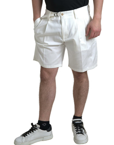 White cotton stretch men Bermuda denim shorts by Dolce & Gabbana, featuring a casual fit and classic denim design.