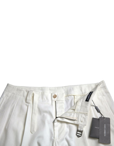 White cotton stretch men's Bermuda denim shorts by Dolce & Gabbana, featuring a casual fit and classic denim style.