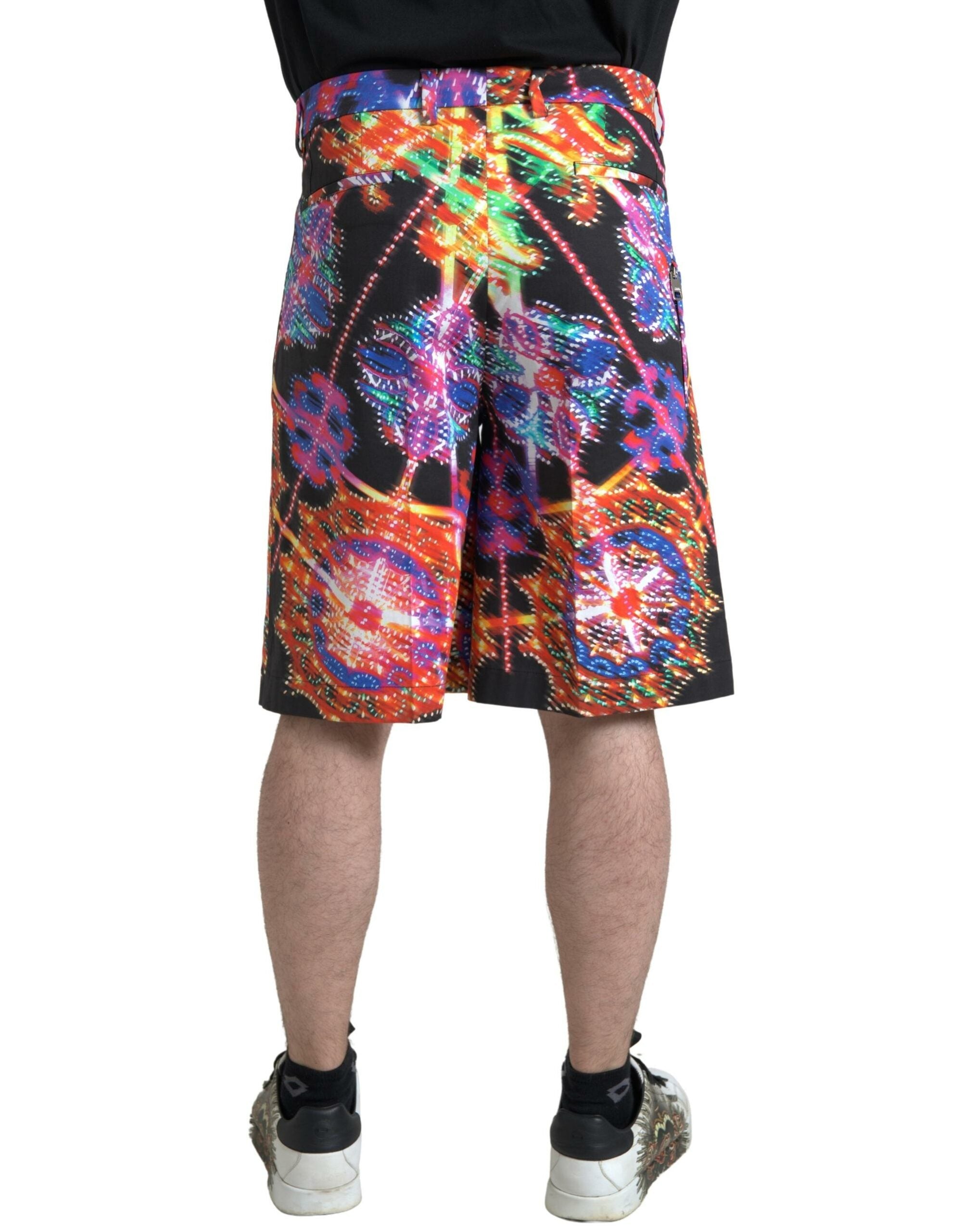 Multicolor printed cotton men's Bermuda shorts by Dolce & Gabbana, showcasing vibrant pattern and casual fit.