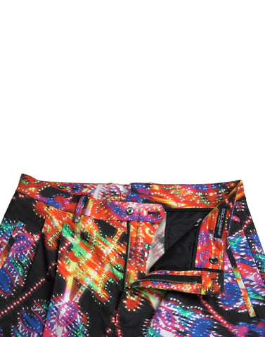 Multicolor printed cotton men's Bermuda shorts by Dolce & Gabbana, featuring vibrant patterns and a relaxed fit.