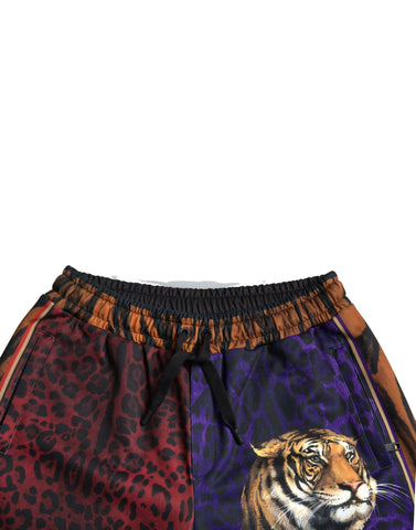 Multicolor tiger print men's Bermuda shorts by Dolce & Gabbana featuring bold animal pattern and casual summer style.