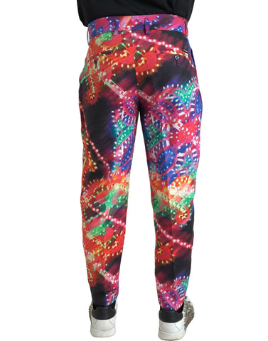 Multicolor printed linen men's trouser pants by Dolce & Gabbana, showcasing a stylish, vibrant design with a relaxed fit.