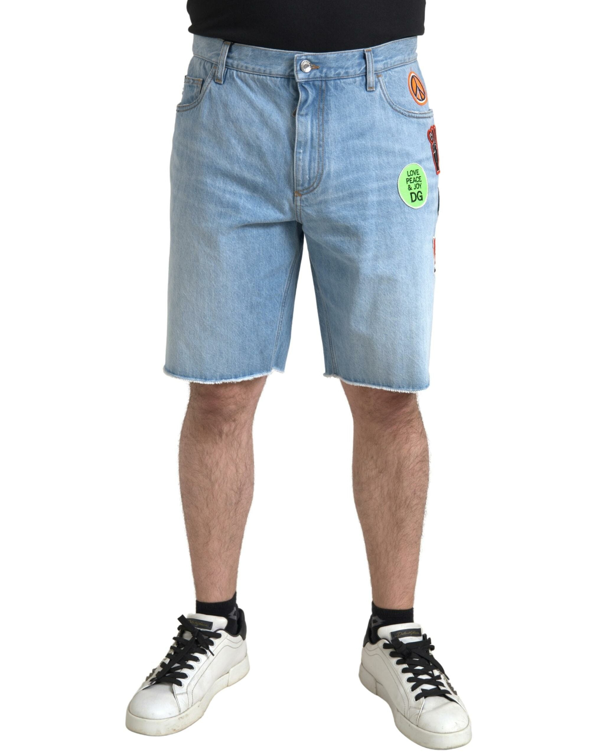 Light blue cotton denim Bermuda shorts for men by Dolce & Gabbana, featuring a relaxed fit and classic denim styling.