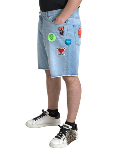 Light blue cotton denim Bermuda shorts for men by Dolce & Gabbana, featuring classic fit and casual style.