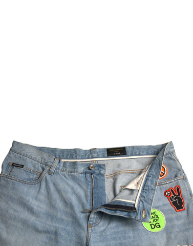 Light blue cotton denim Bermuda shorts for men by Dolce & Gabbana, featuring a relaxed fit and classic style.