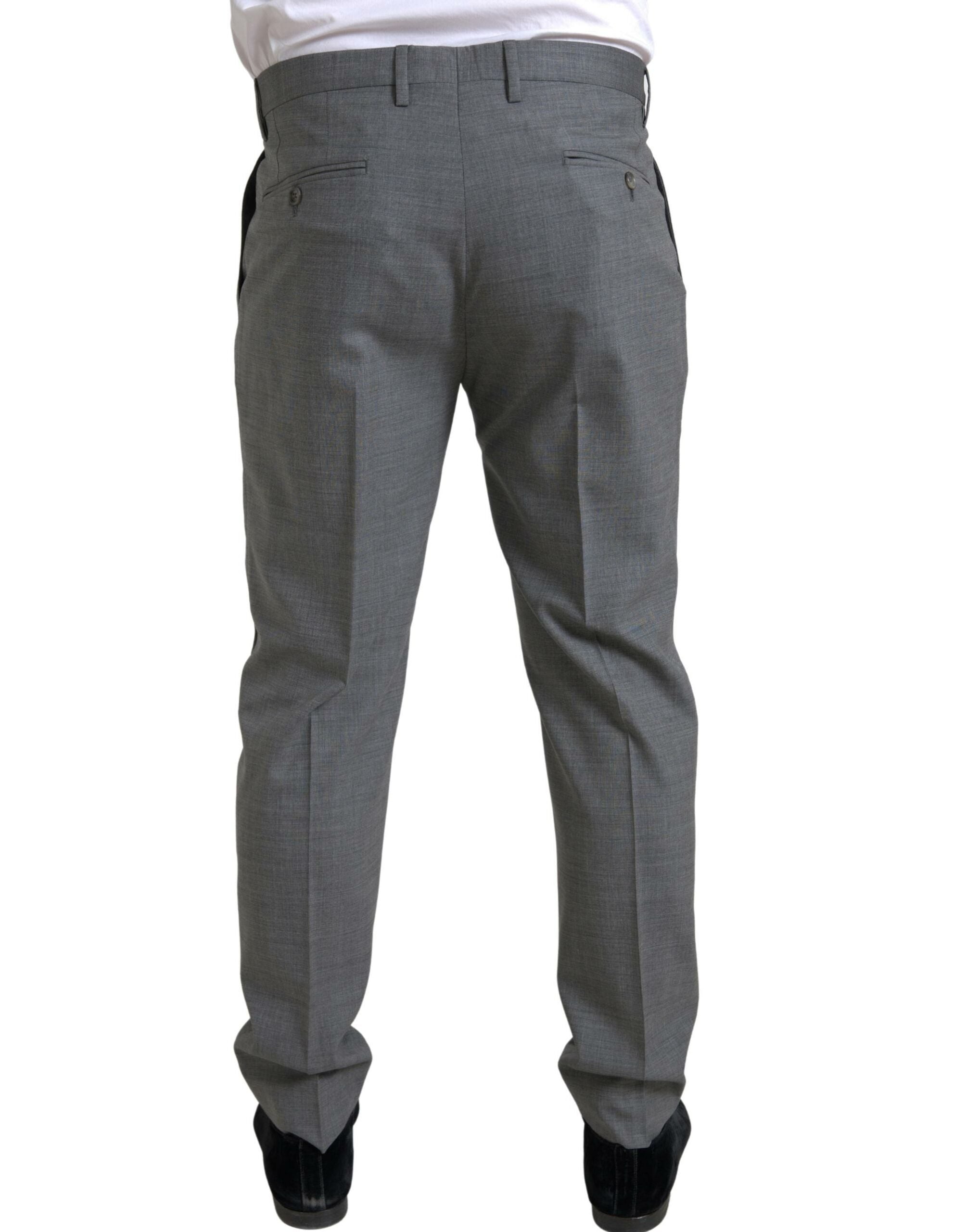 Gray wool chino skinny men's dress trousers by Dolce & Gabbana, showcasing tailored fit and sleek design.