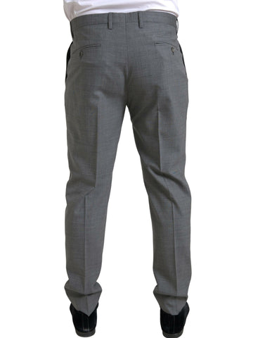 Gray wool chino skinny men's dress trousers by Dolce & Gabbana, showcasing tailored fit and sleek design.