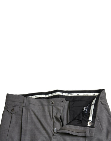 Gray wool chino skinny men's dress trousers by Dolce & Gabbana, showcasing tailored fit and classic design.