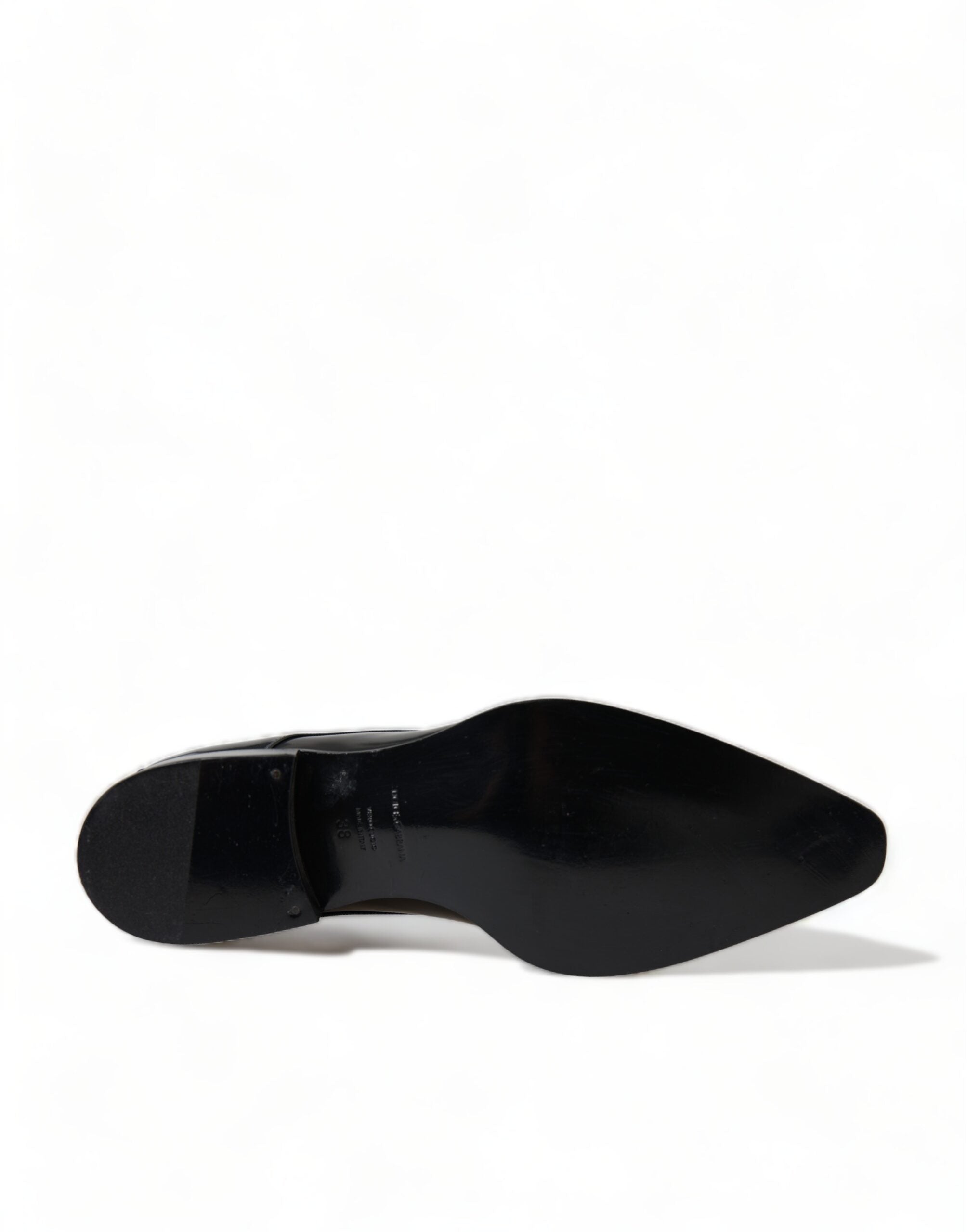 Black leather lace-up formal flats shoes by Dolce & Gabbana, featuring sleek design and polished finish.