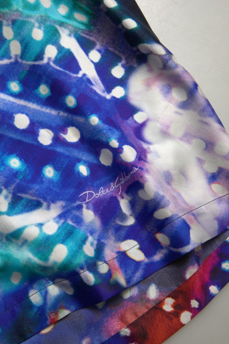 Multicolor silk psychedelic print men's pajama shirt by Dolce & Gabbana with vibrant, abstract patterns and a relaxed fit.