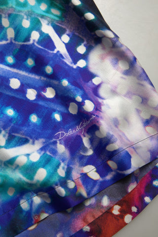 Multicolor silk psychedelic print men's pajama shirt by Dolce & Gabbana with vibrant, abstract patterns and a relaxed fit.