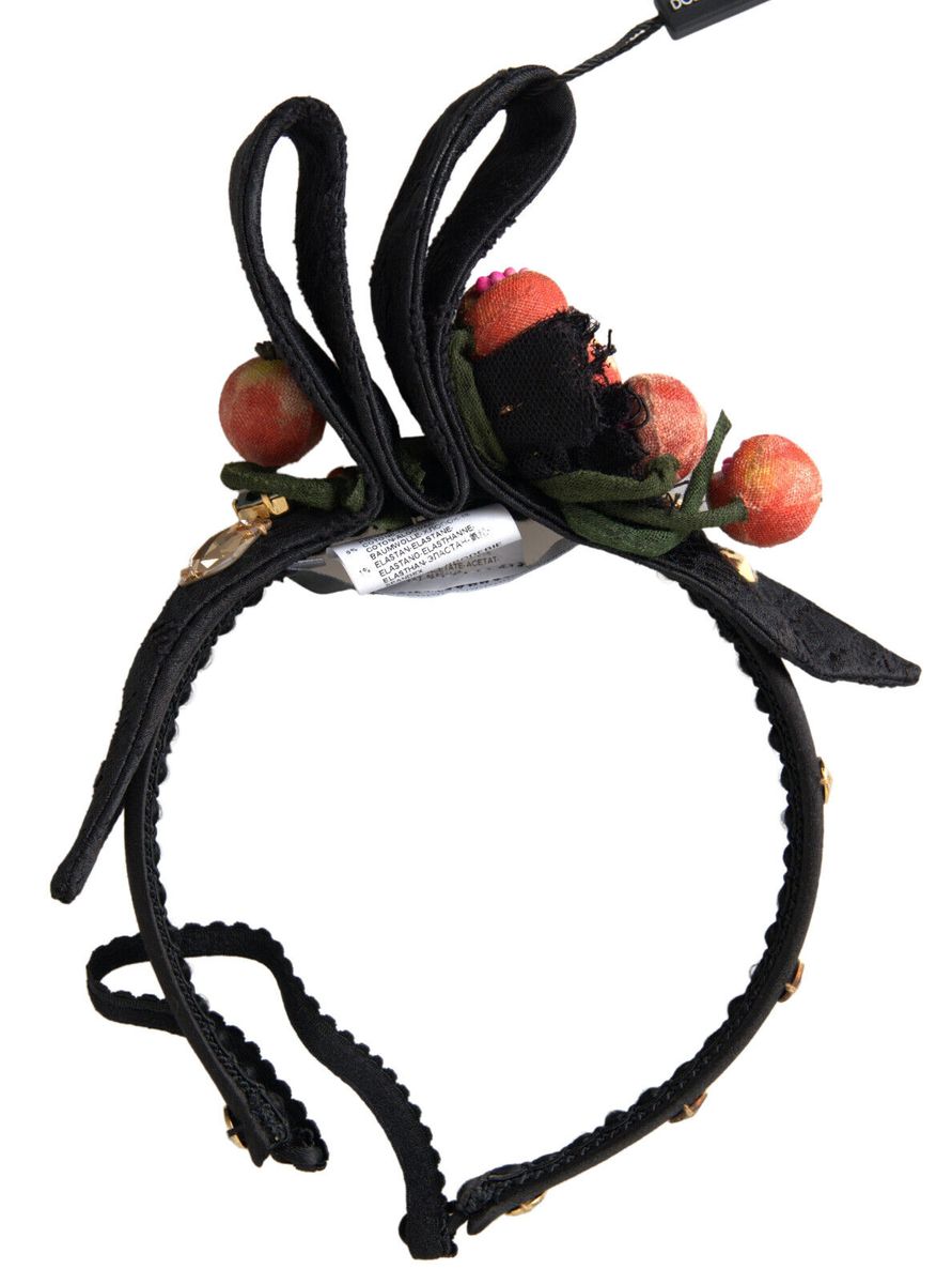 Black crystal Fig fruit diadem headband with multicolor accents by Dolce & Gabbana, featuring a luxurious tiara design.