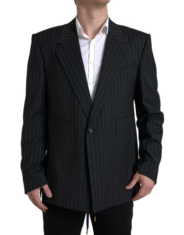 Black stripe Dolce & Gabbana Sicilia blazer with single-breasted design, tailored fit, and classic lapel.