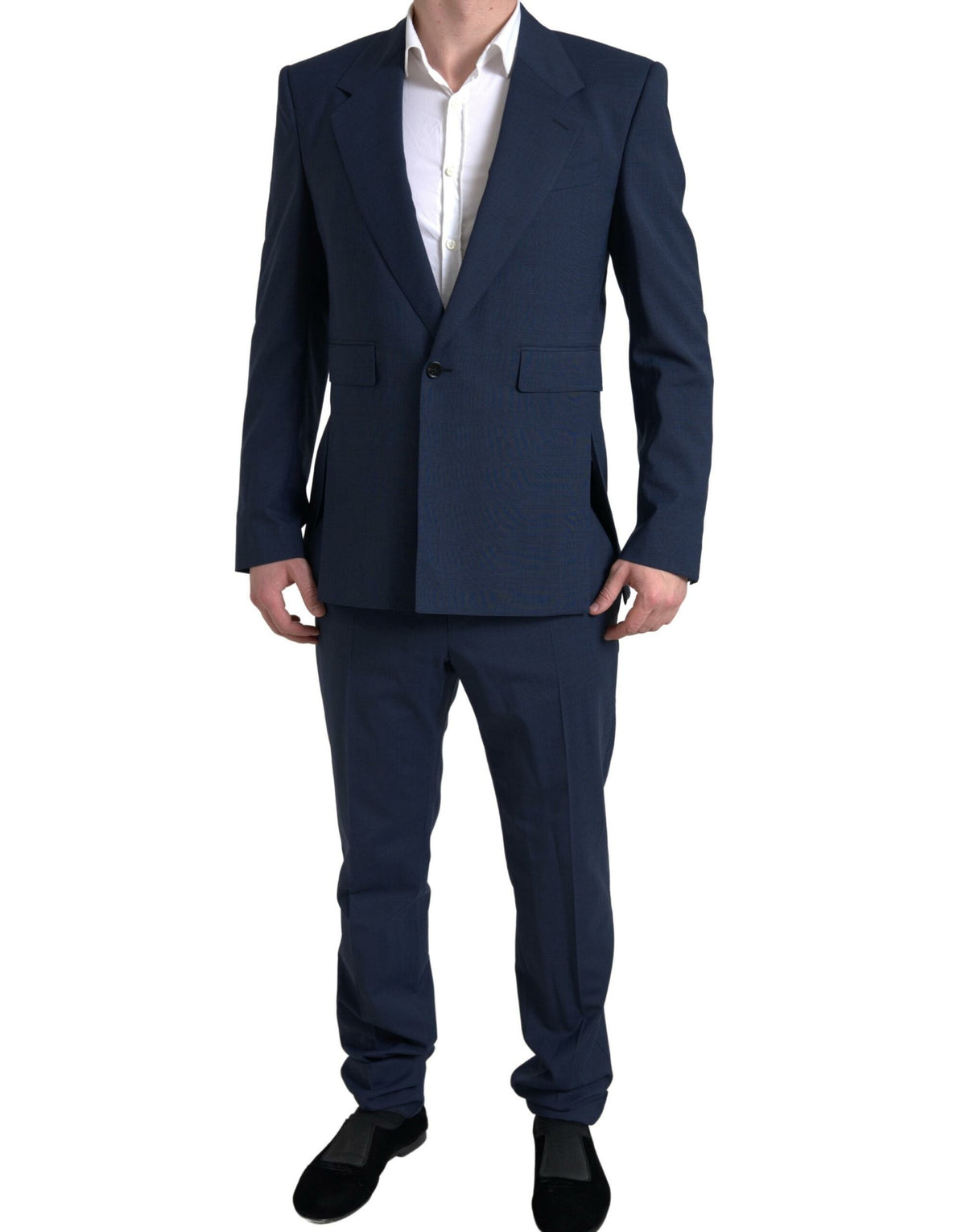 Blue Dolce & Gabbana Sicilia 2-piece single-breasted suit, tailored fit, with notch lapels and matching trousers.