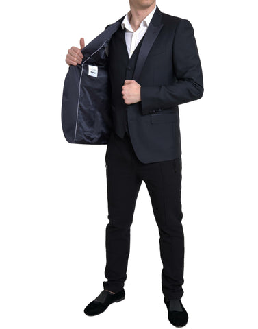 Blue Dolce & Gabbana 2-piece single-breasted Martini suit, tailored fit, featuring a classic lapel and sleek design.