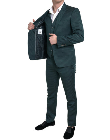Green Dolce & Gabbana 3-piece single-breasted Martini suit, tailored with a sleek fit and stylish lapel details.