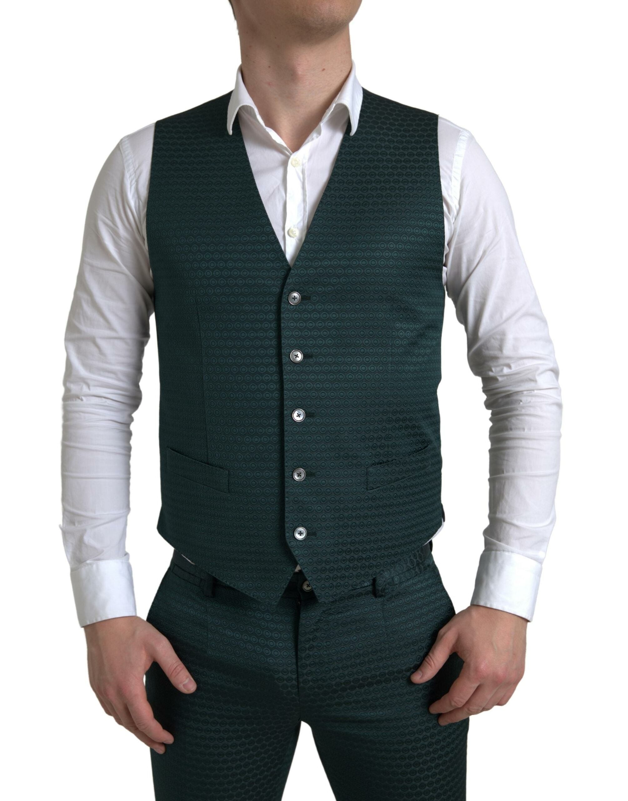 Green Dolce & Gabbana 3-piece single-breasted Martini suit, tailored with a sleek fit and classic lapel design.