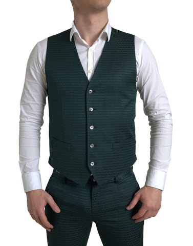 Green Dolce & Gabbana 3-piece single-breasted Martini suit, tailored with a sleek fit and classic lapel design.