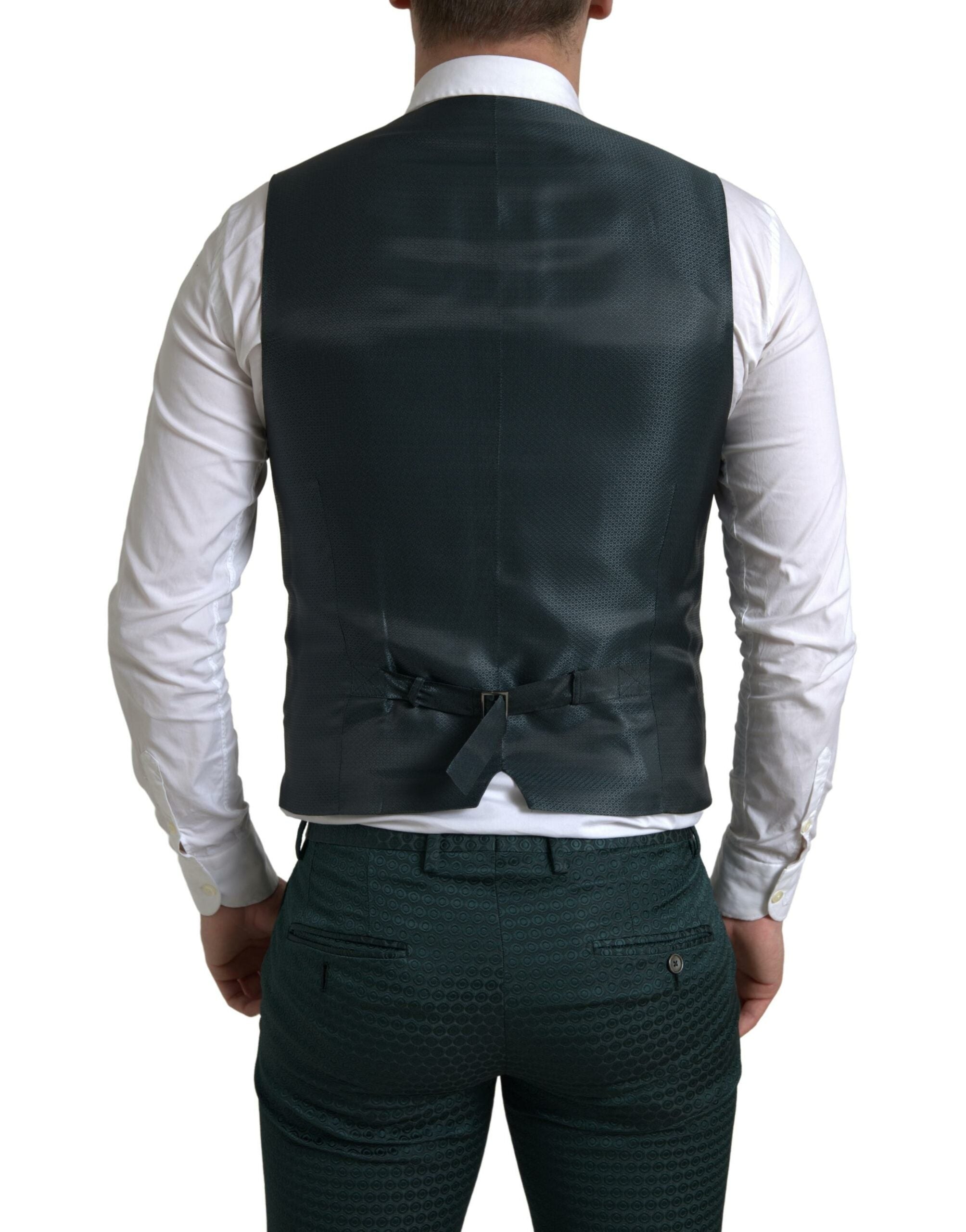 Green Dolce & Gabbana 3-piece single-breasted Martini suit, tailored fit, with matching trousers and blazer, stylish formal menswear