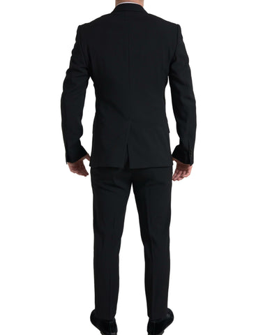 Black Dolce & Gabbana Sicilia suit, two-piece double-breasted blazer and matching trousers, tailored fit, elegant formal wear.