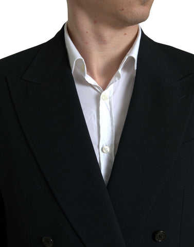 Black Dolce & Gabbana Sicilia 2-piece double-breasted suit, tailored blazer and matching trousers on a model.