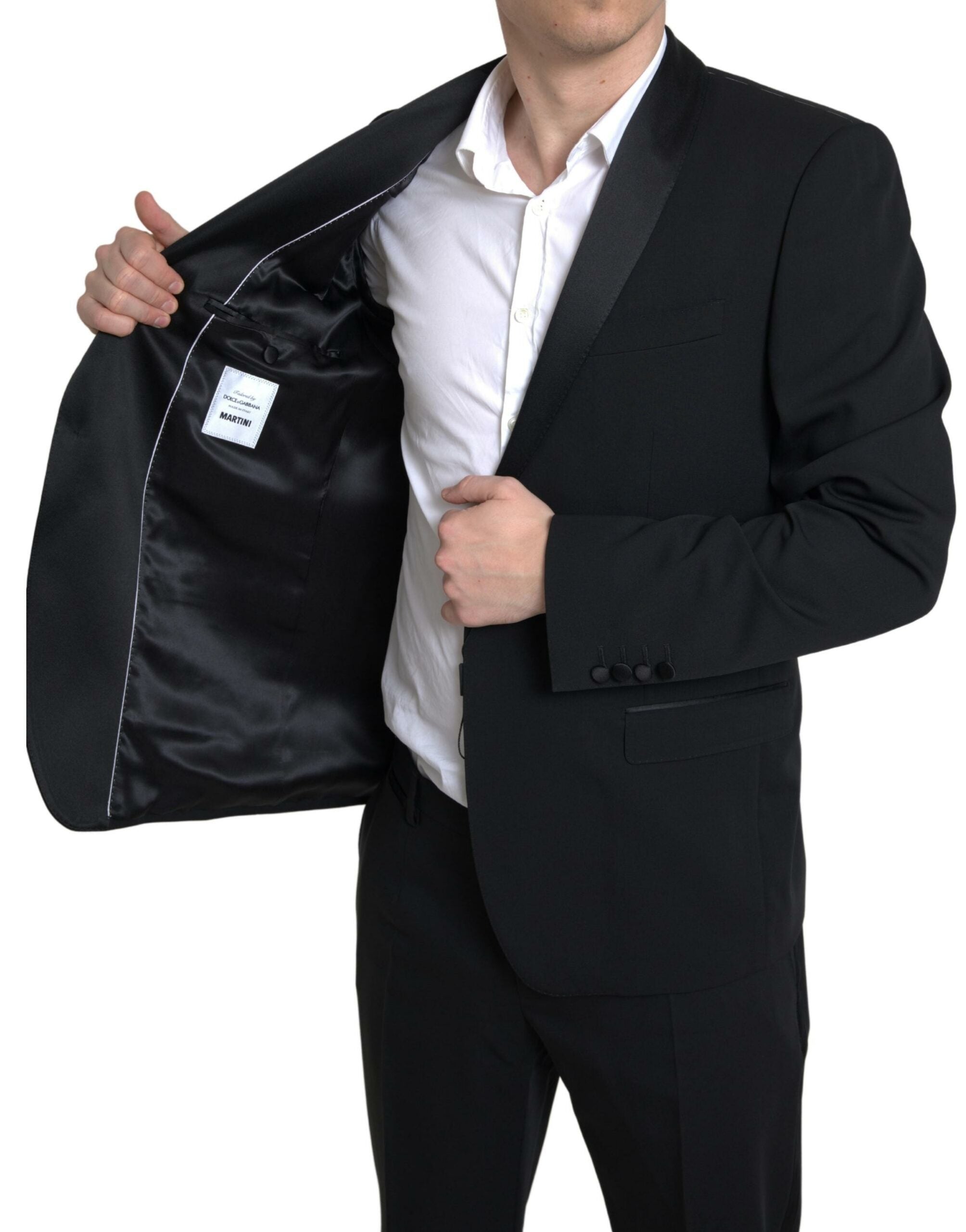 Black 2-piece single-breasted Martini suit by Dolce & Gabbana, featuring a tailored fit and classic lapel design.