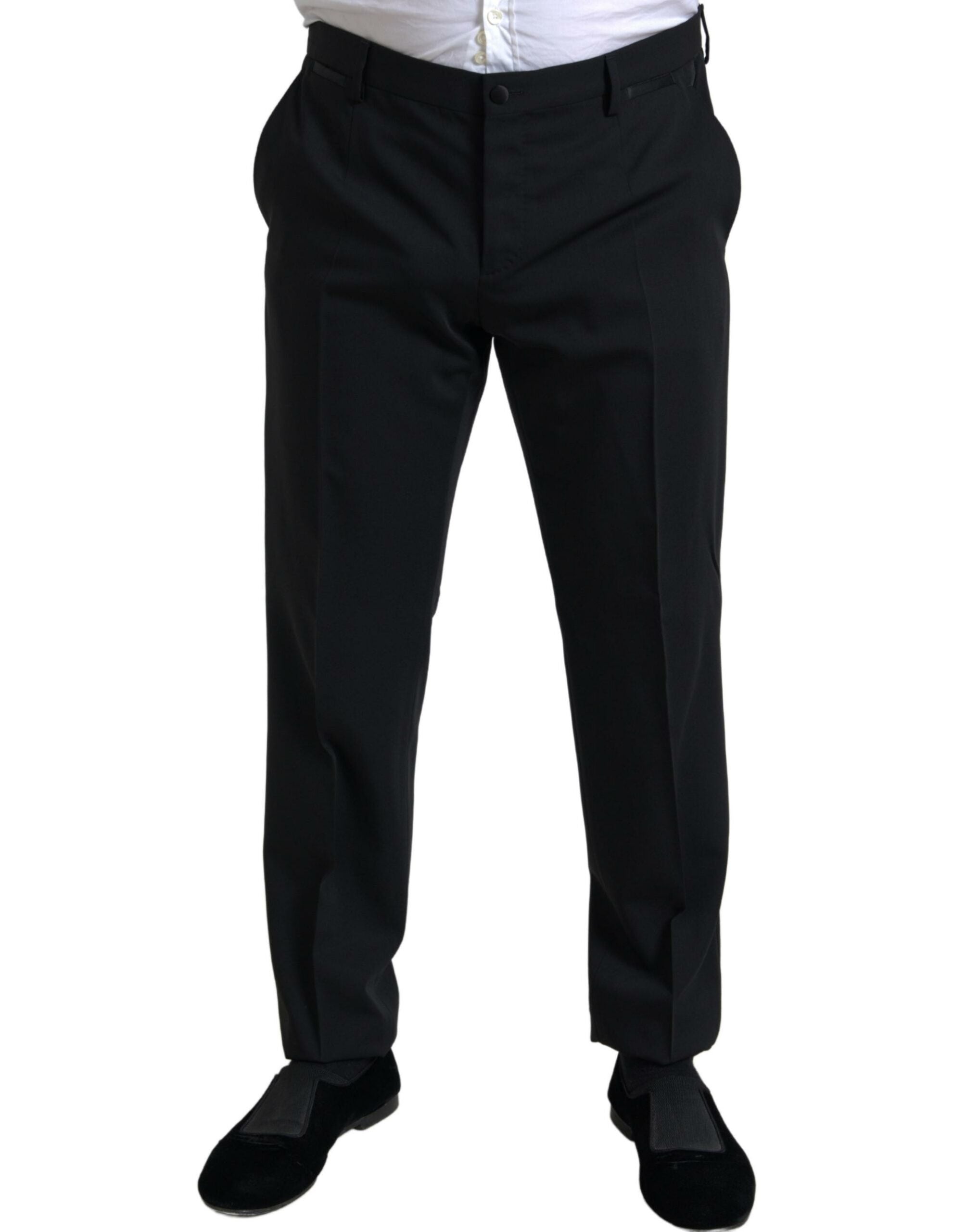 Black 2-piece single-breasted Martini suit by Dolce & Gabbana, featuring tailored lapels and sleek fabric for sophisticated style.