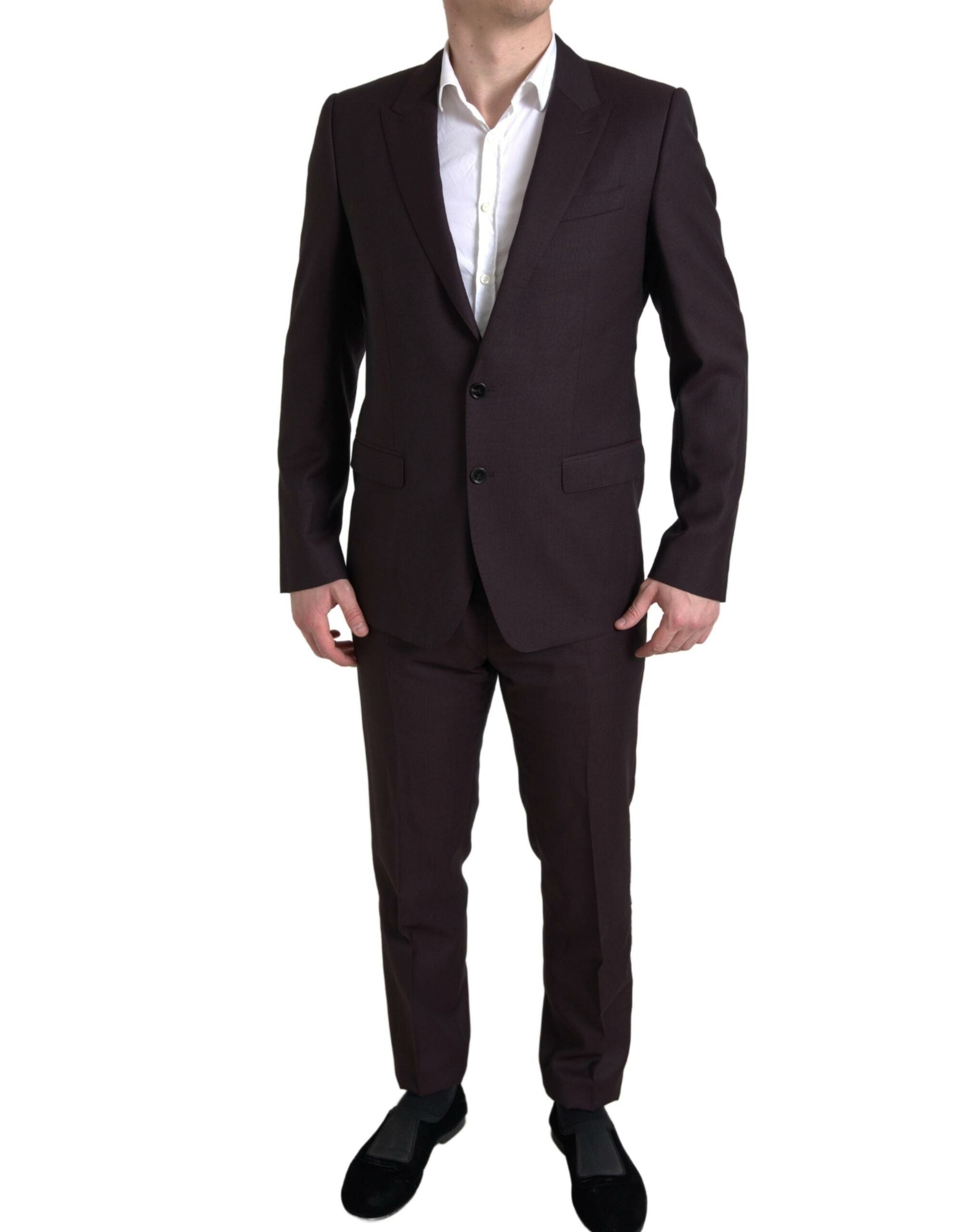 Maroon Dolce & Gabbana 2-piece single-breasted Martini suit with tailored fit and classic lapel design.