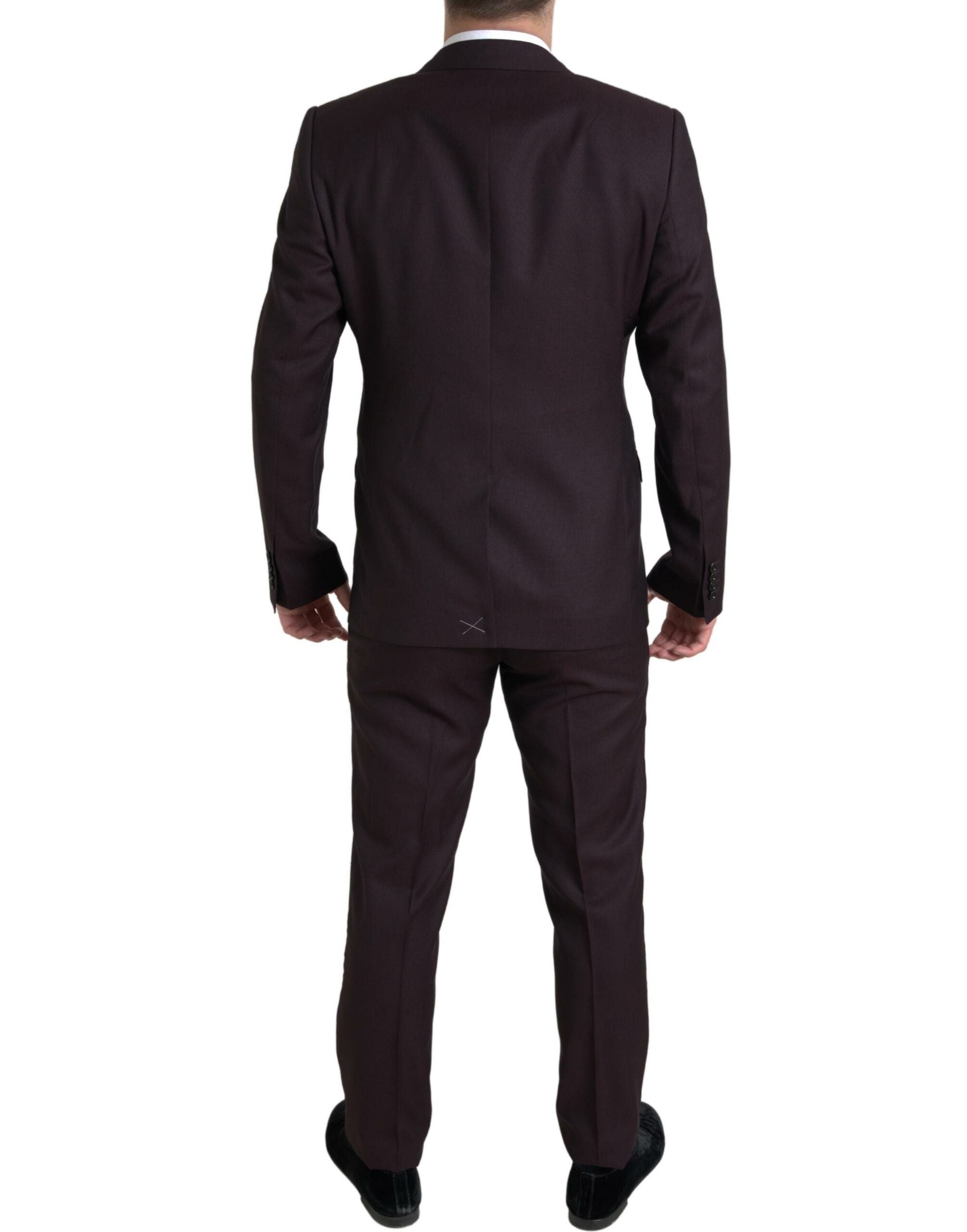 Maroon Dolce & Gabbana 2-piece single-breasted Martini suit displayed on a hanger, showcasing tailored fit and elegant style.