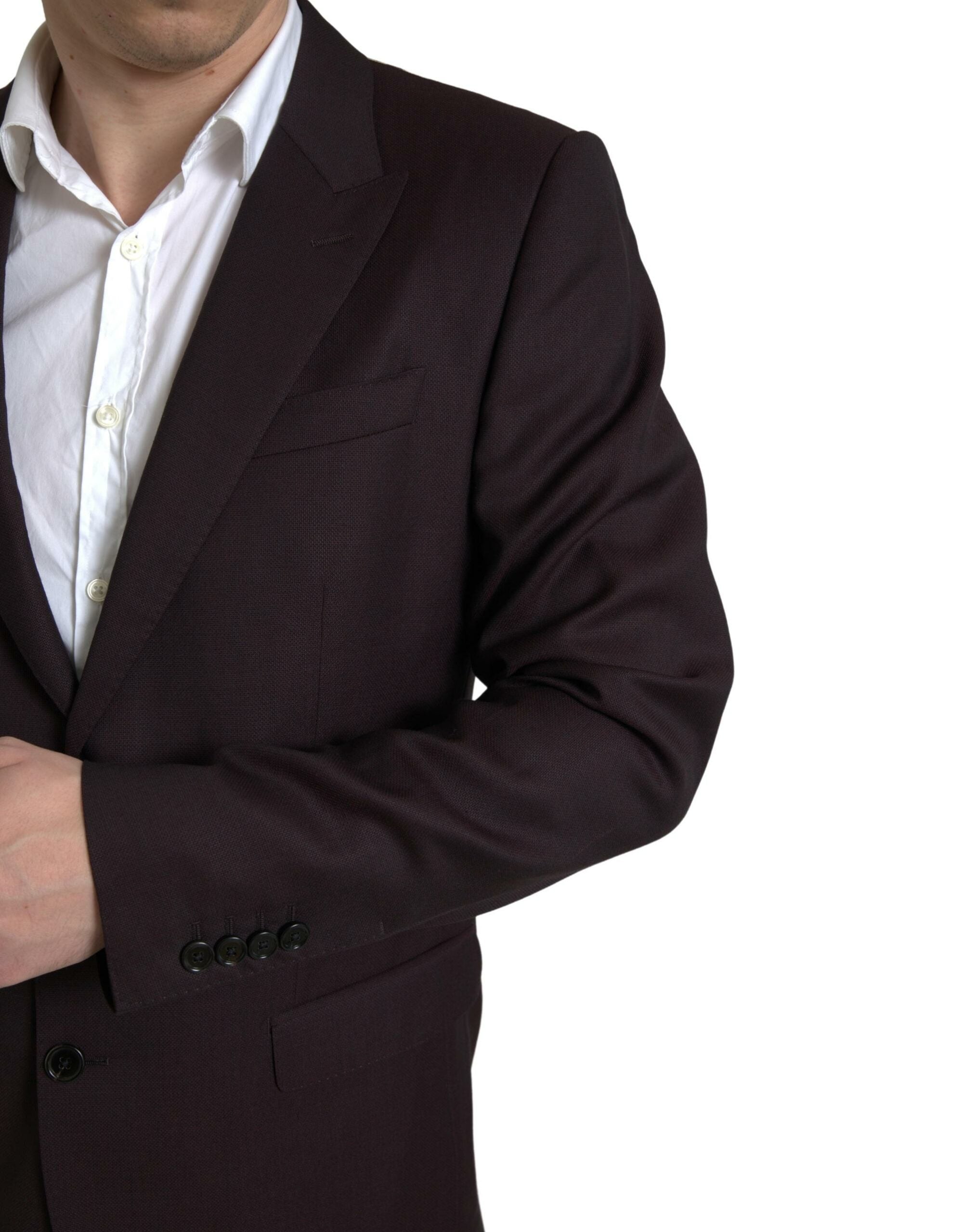 Maroon Dolce & Gabbana 2-piece single-breasted Martini suit with tailored fit and classic lapel, stylish for formal occasions.