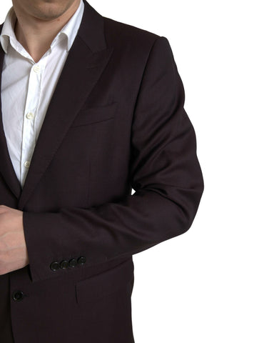 Maroon Dolce & Gabbana 2-piece single-breasted Martini suit with tailored fit and classic lapel, stylish for formal occasions.
