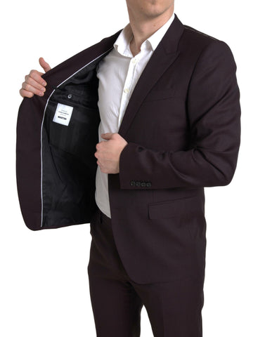 Maroon Dolce & Gabbana 2-piece single-breasted Martini suit, tailored for a sleek, stylish look.