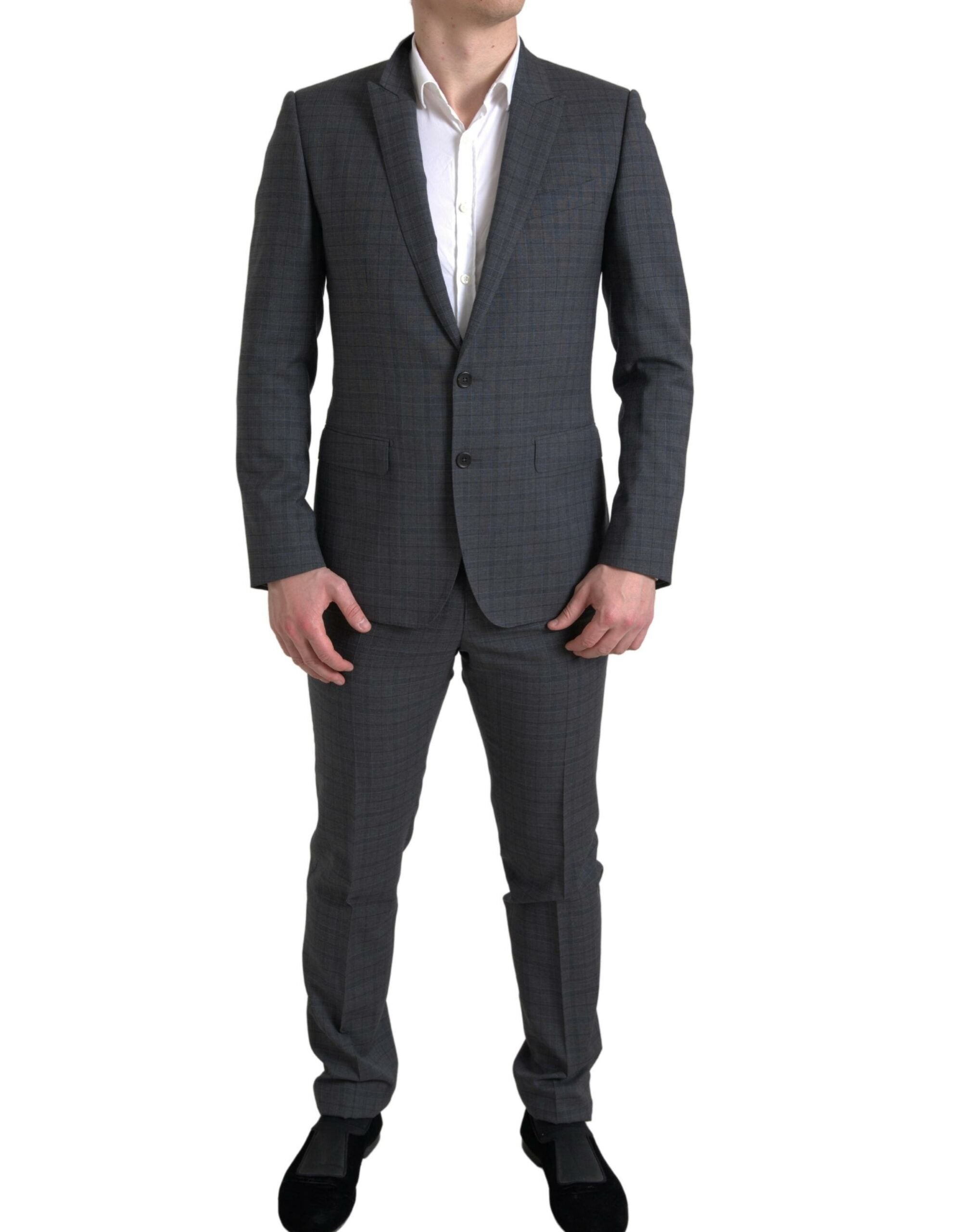 Gray Dolce & Gabbana 2-piece single-breasted Martini suit, tailored fit with notch lapel and stylish design, shown on a mannequin.