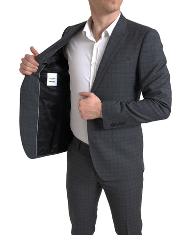 Gray 2-piece single-breasted Martini suit by Dolce & Gabbana, featuring tailored lapels and classic fit for formal occasions.
