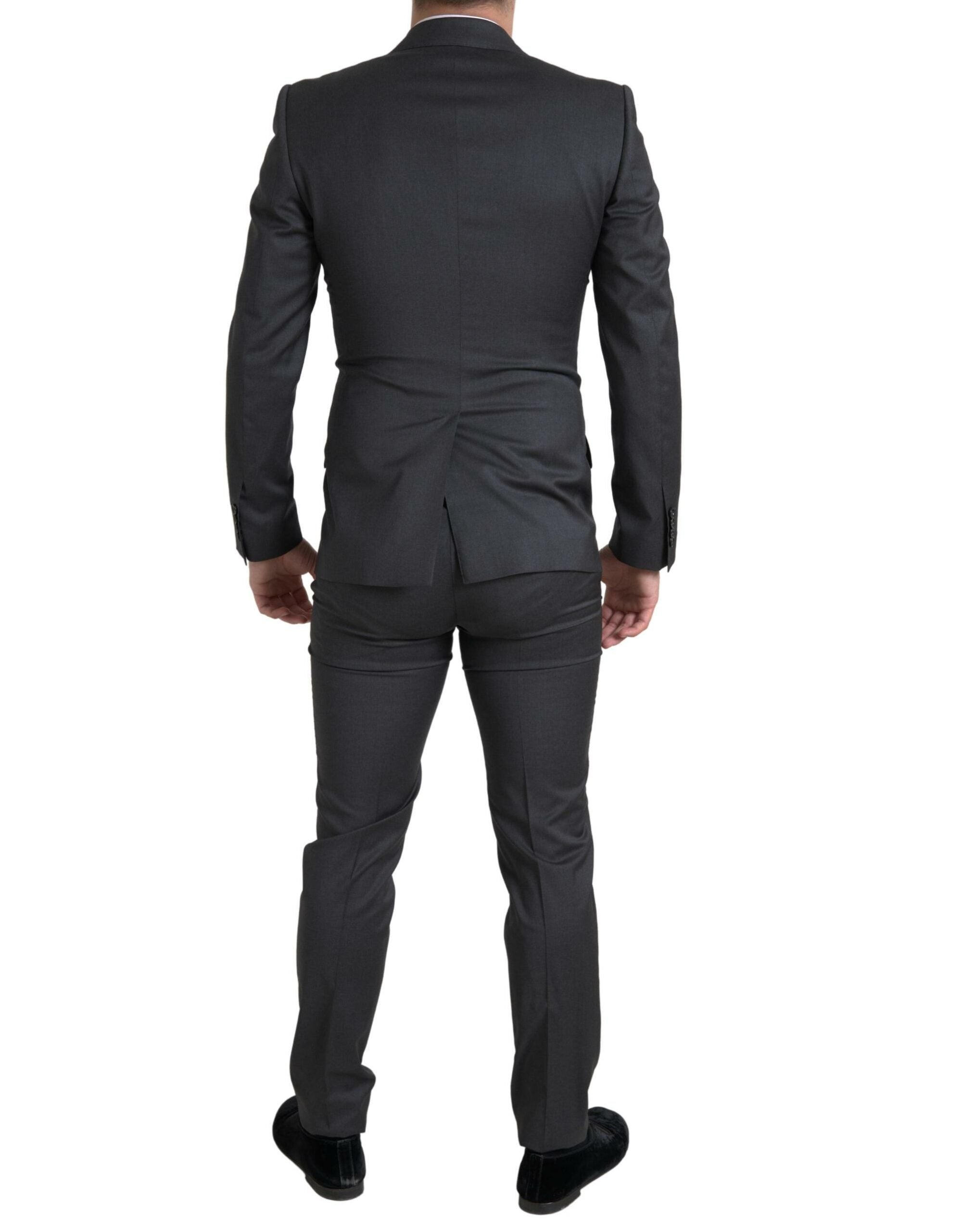 Gray Dolce & Gabbana 2-piece Sicilia suit with double-breasted blazer and matching trousers, tailored fit, stylish formal wear.