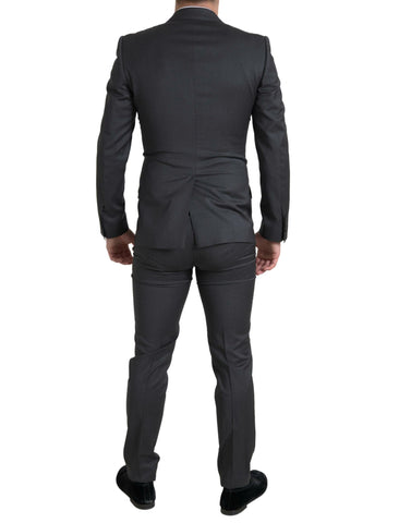 Gray Dolce & Gabbana 2-piece Sicilia suit with double-breasted blazer and matching trousers, tailored fit, stylish formal wear.