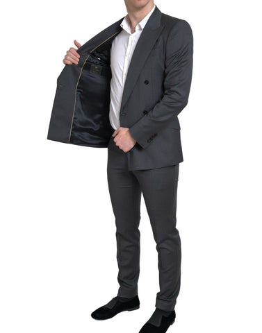 Gray Dolce & Gabbana Sicilia 2-piece double-breasted suit, tailored fit, featuring classic lapels and stylish details.