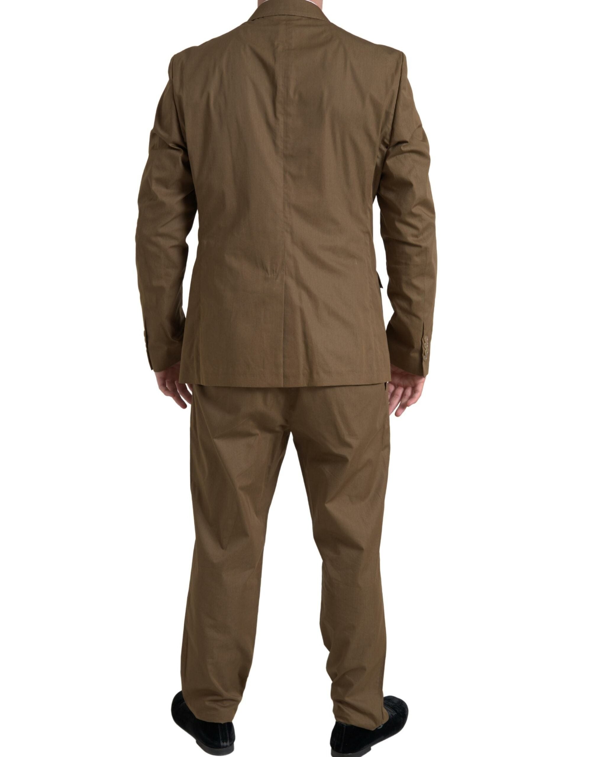Brown Dolce & Gabbana 2-piece single-breasted TAORMINA suit, tailored men's formal suit with lapel collar and matching trousers.