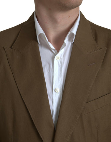 Brown Dolce & Gabbana 2-piece single-breasted Taormina suit, tailored fit with lapel collar and matching trousers, on a hanger.