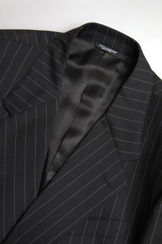 Black stripe Dolce & Gabbana Sicilia blazer with single-breasted design and tailored fit, shown on a model.
