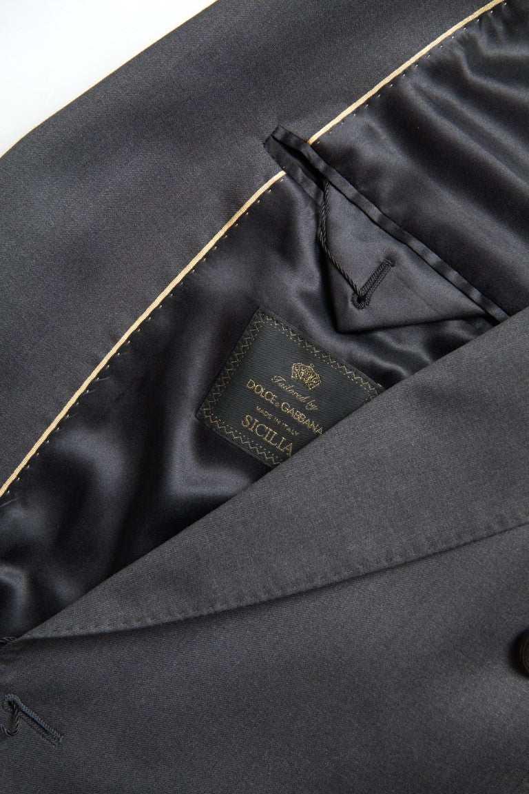 Gray Dolce & Gabbana 2-piece Sicilia double-breasted suit, tailored fit with notch lapel and matching trousers.