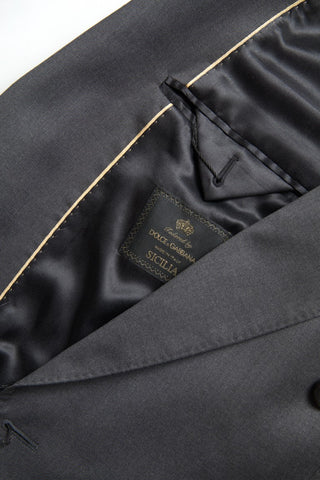 Gray Dolce & Gabbana 2-piece Sicilia double-breasted suit, tailored fit with notch lapel and matching trousers.