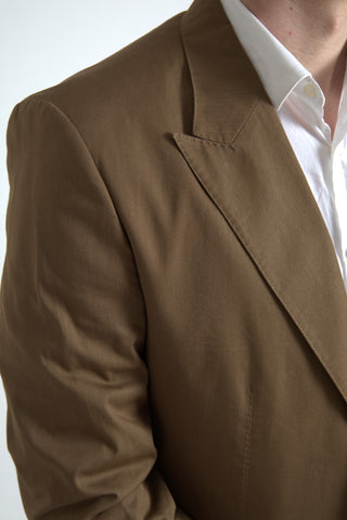 Brown Dolce & Gabbana 2-piece single-breasted Taormina suit displayed on a mannequin, showcasing tailored fit and classic style.