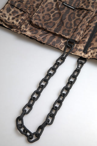Brown leopard silk sleeveless sportswear top by Dolce & Gabbana, featuring a luxurious silk fabric and stylish animal print design.